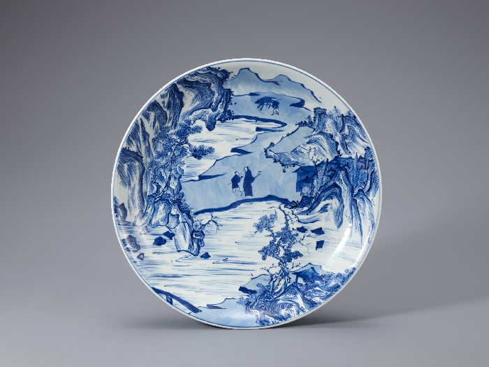 청화 백자 산수문 접시 이미지 2 보기