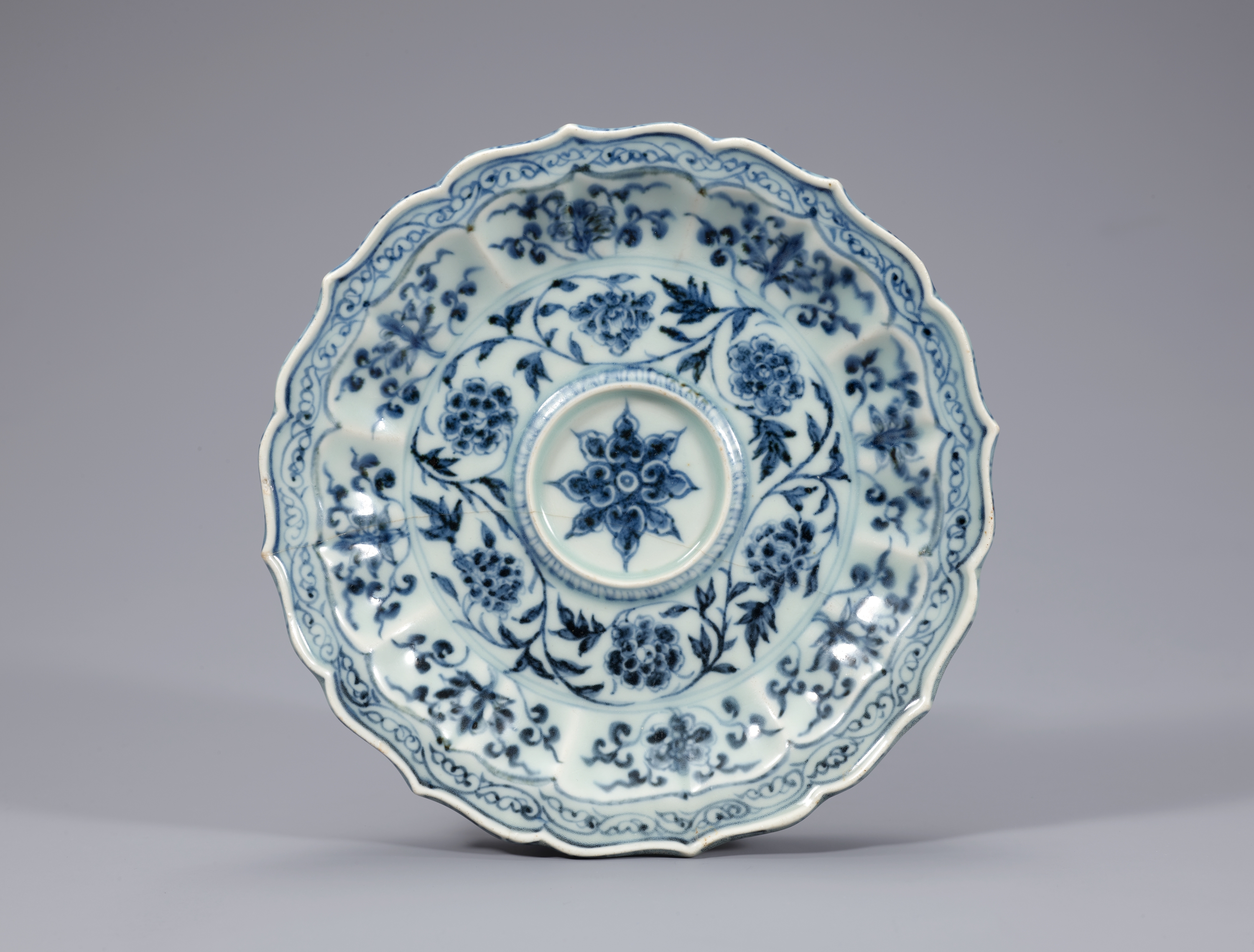 백자 청화 능화모양 접시 이미지 1