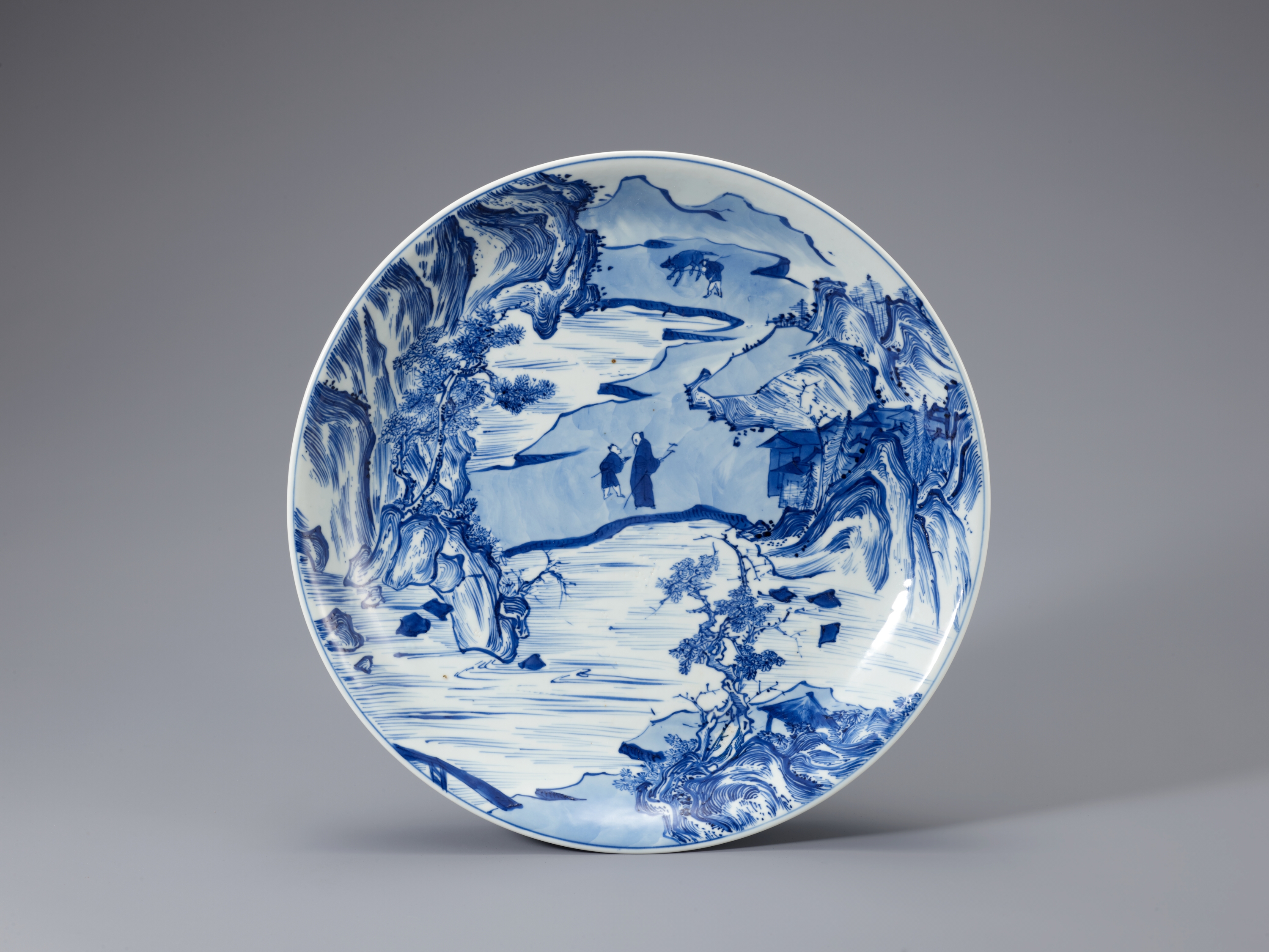 청화 백자 산수문 접시 이미지 2